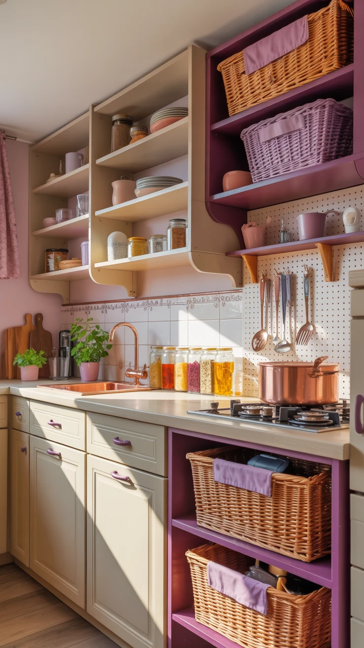 stylish small apartment kitchen with cozy colorful details