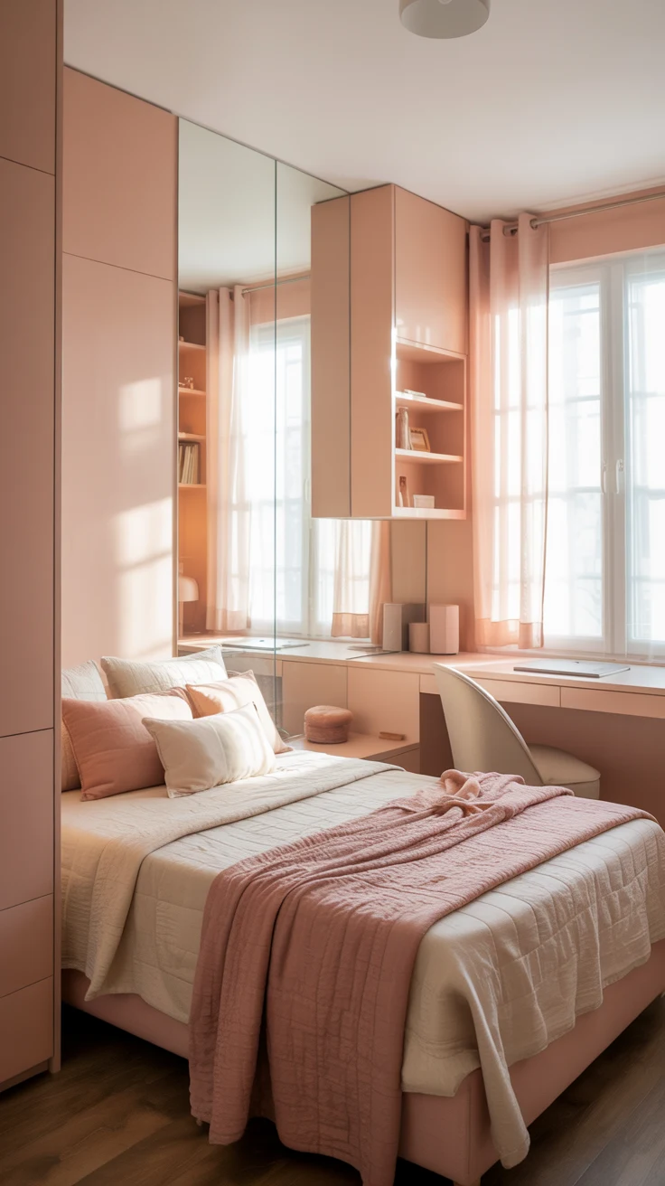 pink bedroom with cozy layered decor and stylish aesthetic 