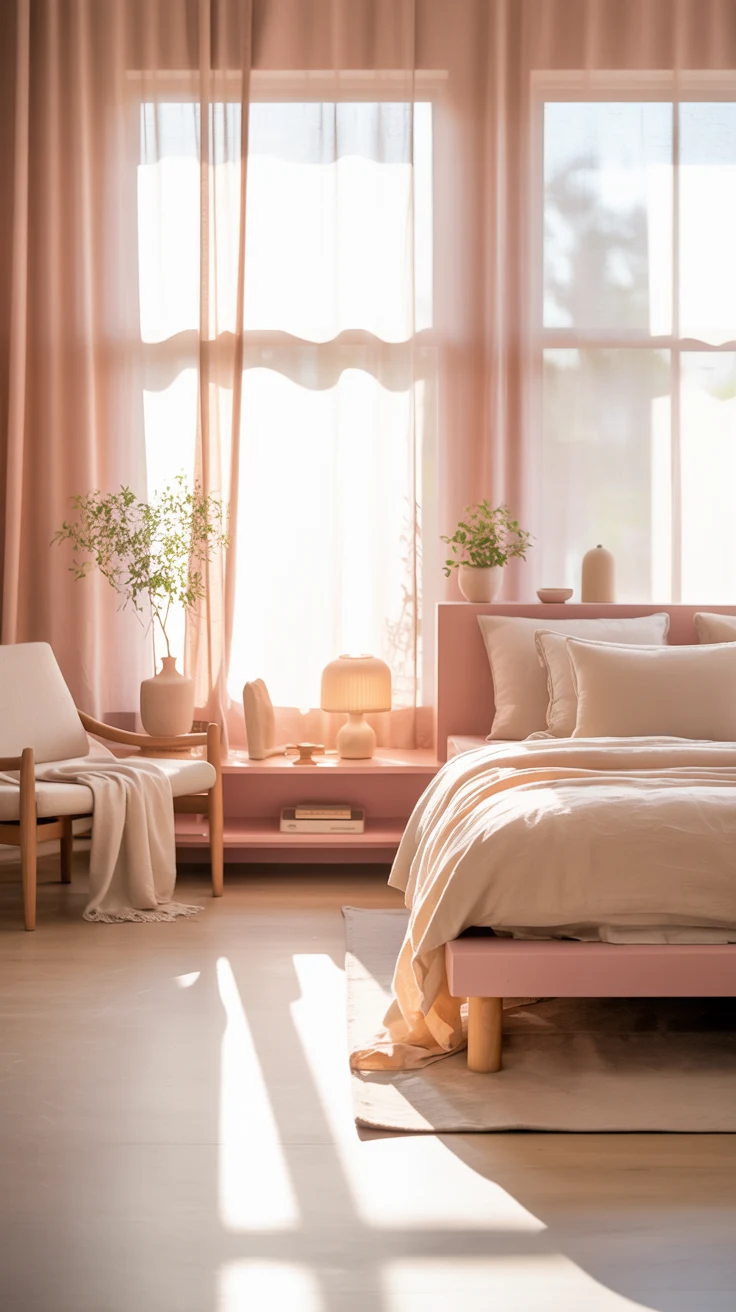 pink bedroom with cozy layered decor and stylish aesthetic 