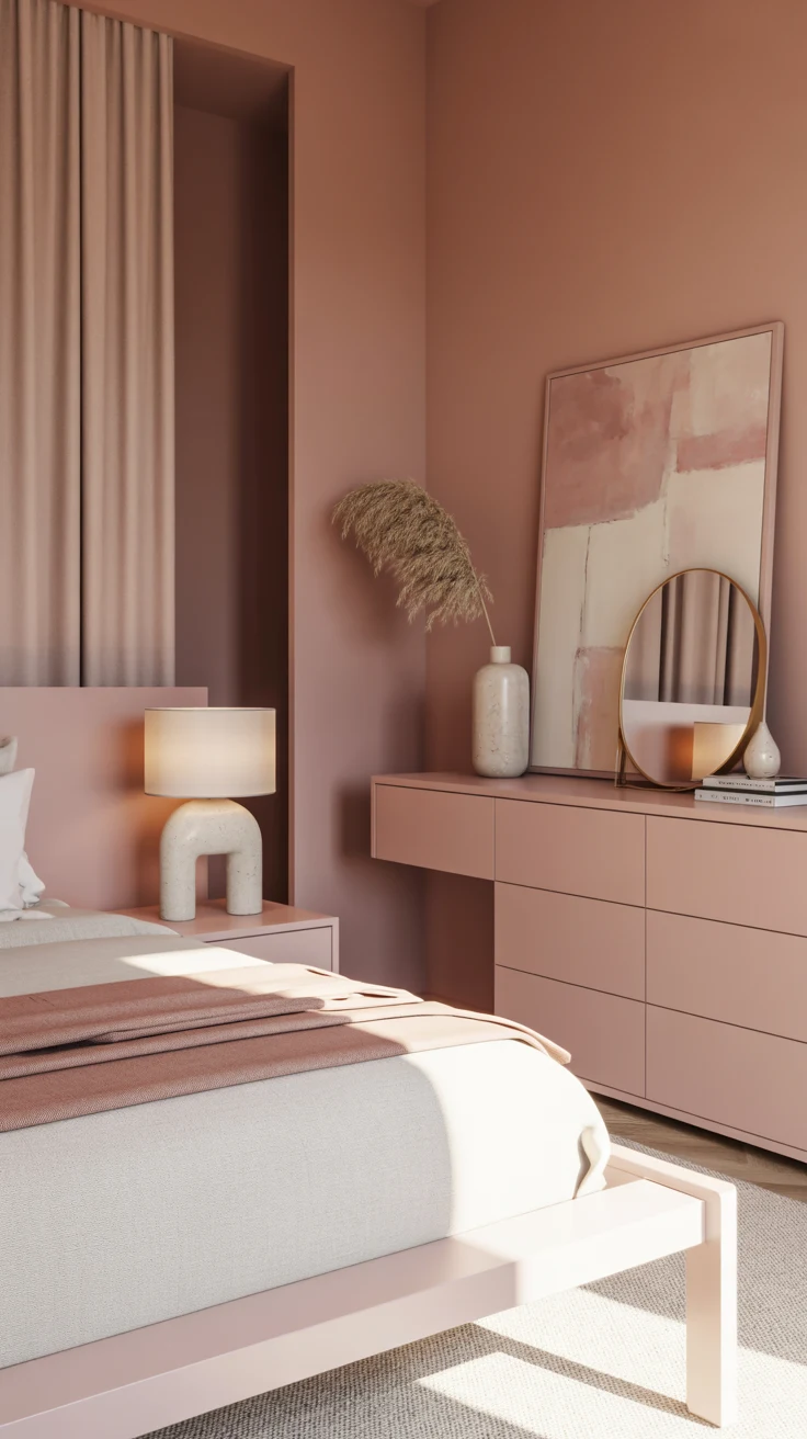 pink bedroom with cozy layered decor and stylish aesthetic 