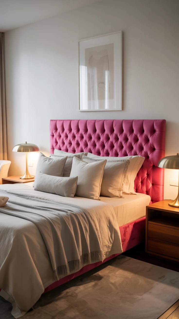 pink bedroom with cozy layered decor and stylish aesthetic 