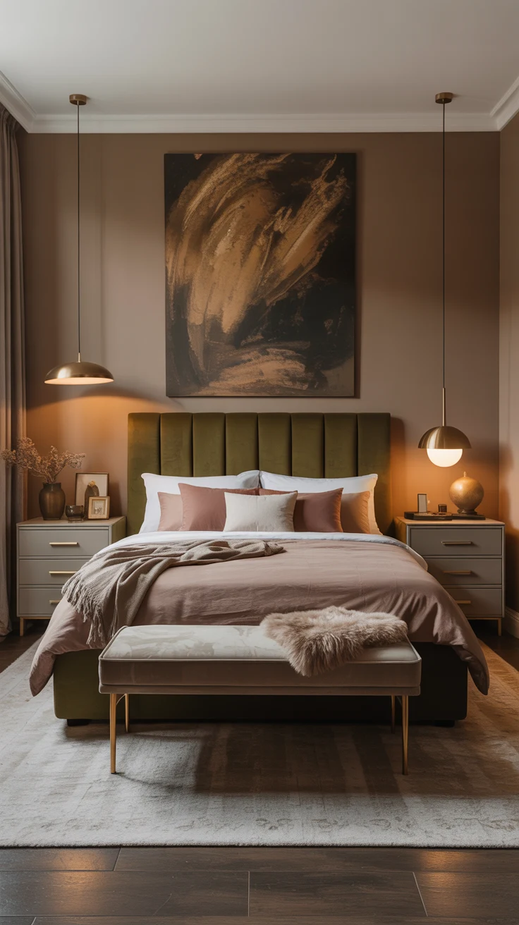 warm beige bedroom with elevated cozy styling
