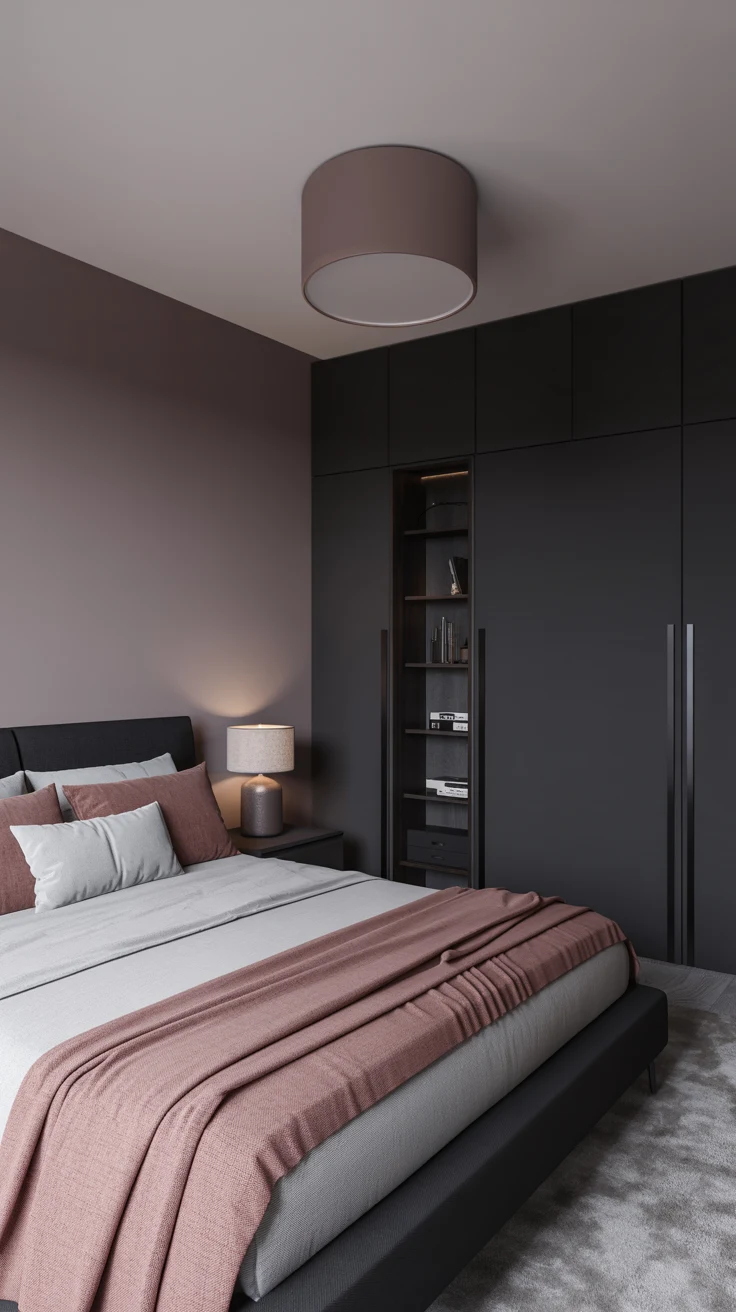 black and pink bedroom with bold contrast