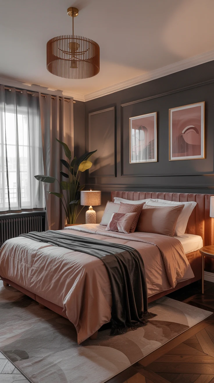black and pink bedroom with bold contrast