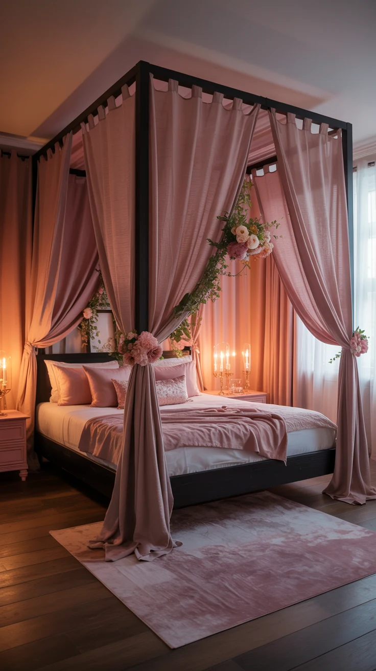 black and pink bedroom with bold contrast