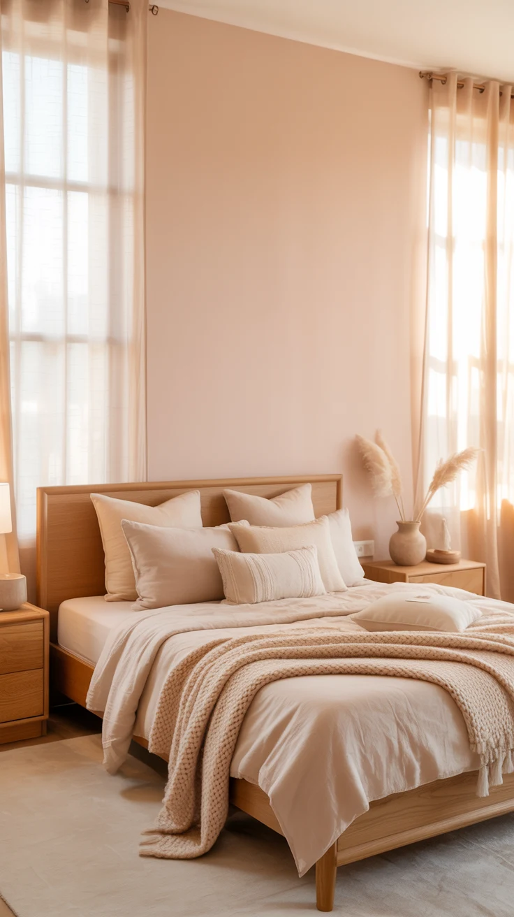 blush pink bedroom with elegant decor