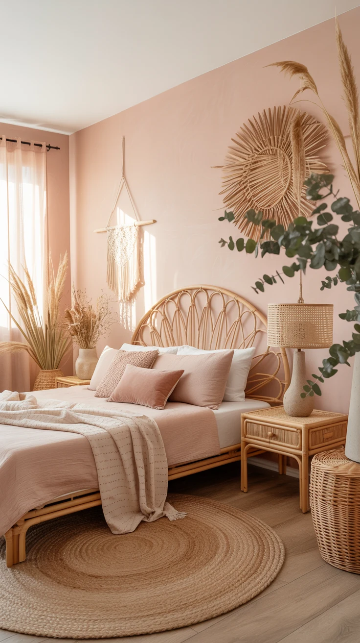 blush pink bedroom with elegant decor