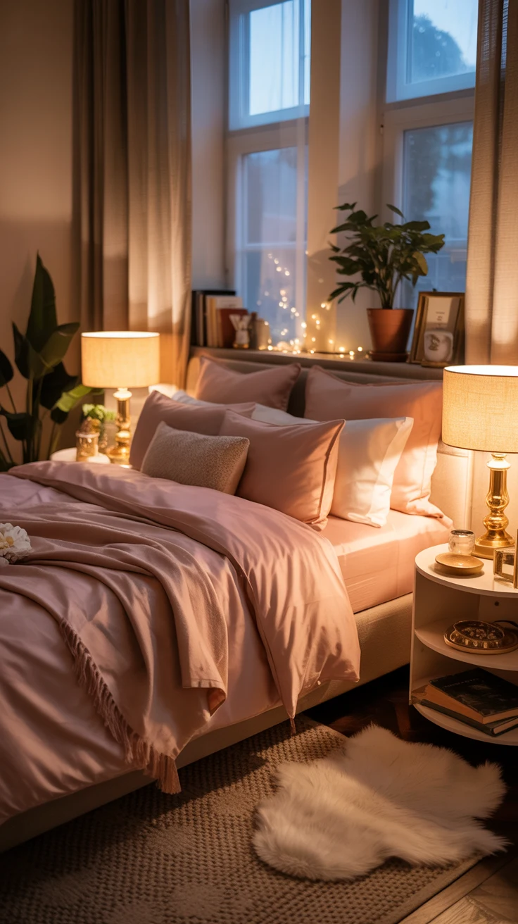 blush pink bedroom with elegant decor