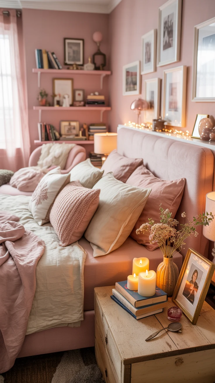 blush pink bedroom with elegant decor