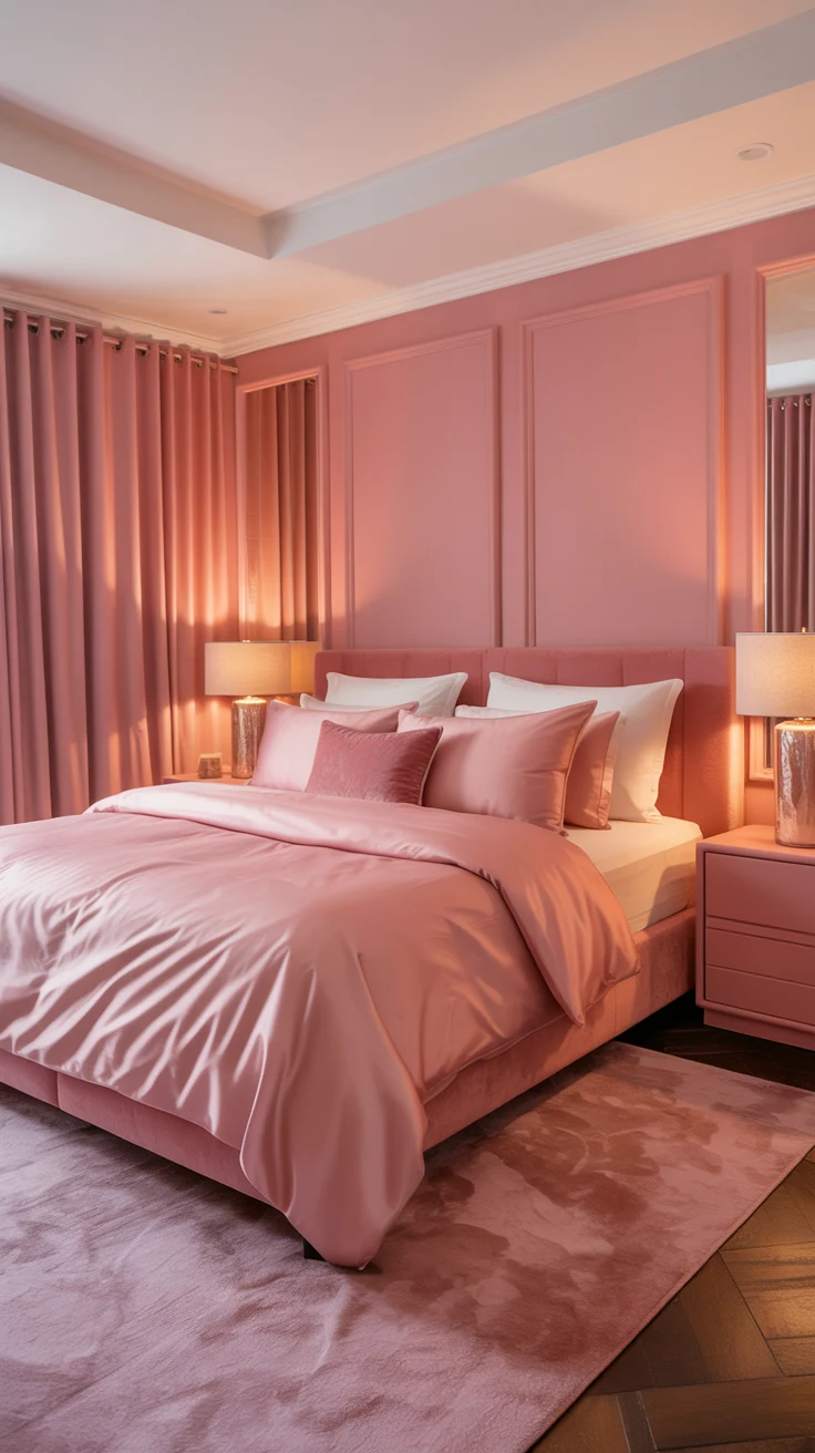 blush pink bedroom with elegant decor