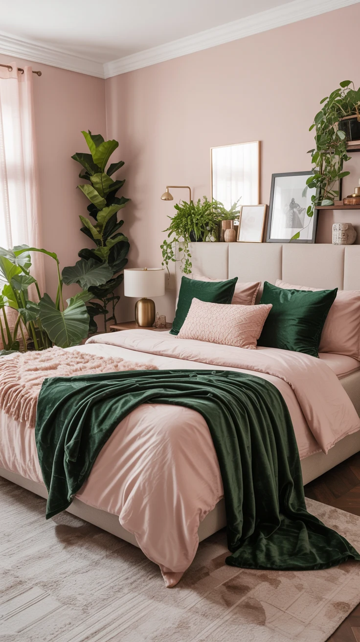 blush pink bedroom with elegant decor
