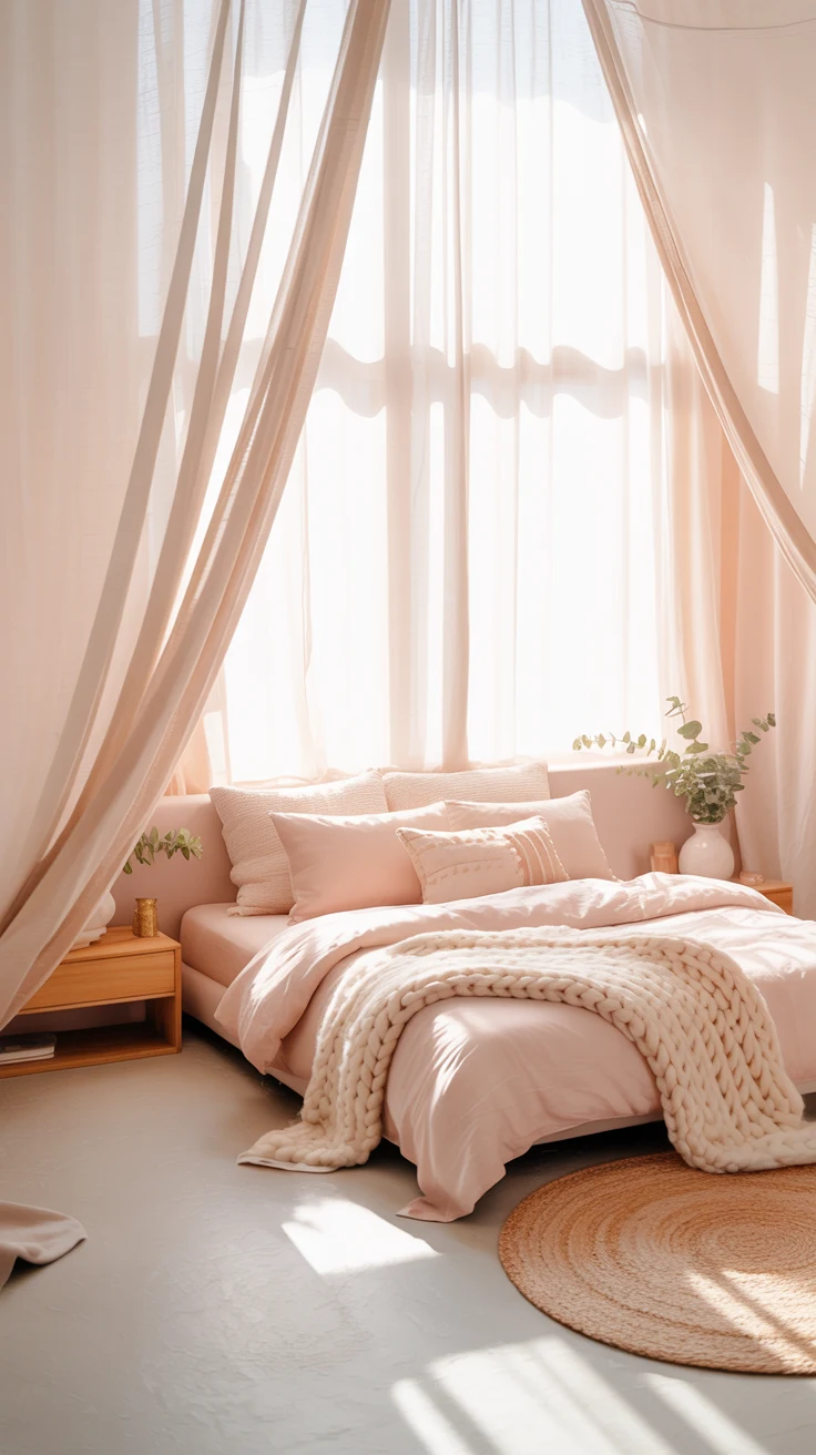 blush pink bedroom with elegant decor