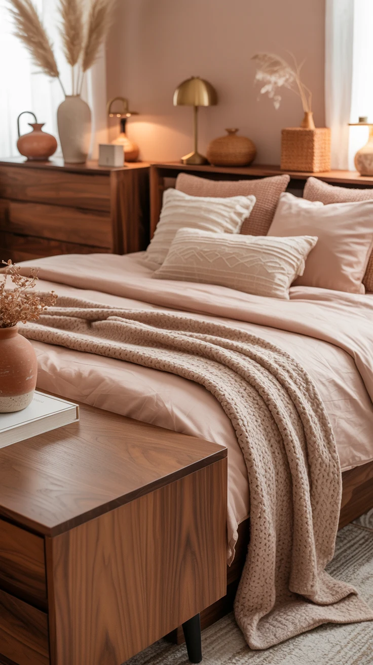 blush pink bedroom with elegant decor