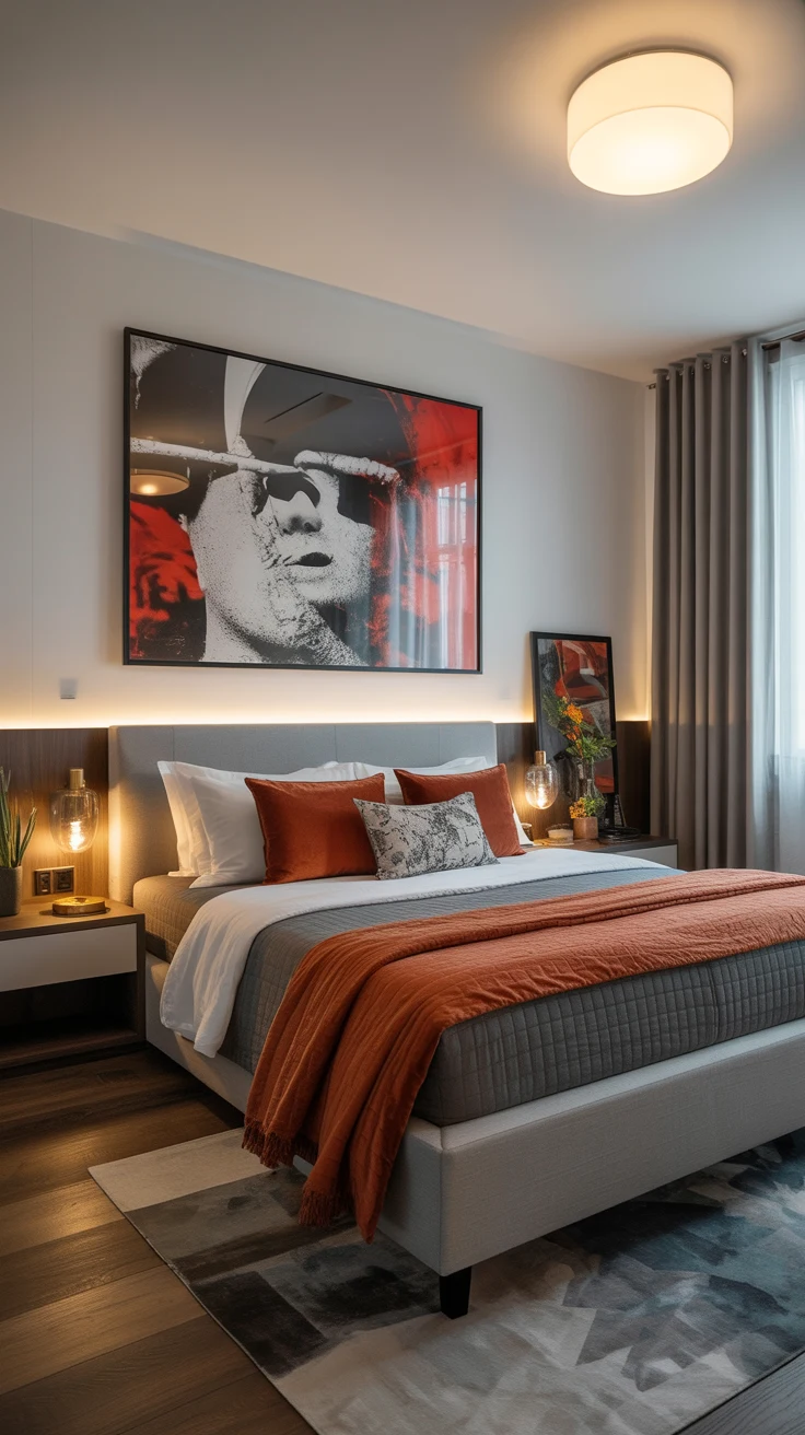 cozy contemporary bedroom with modern decor