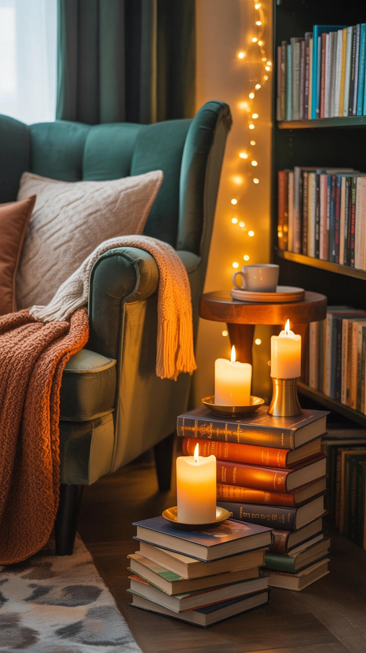 cozy reading nook with a armchair and bookshelves