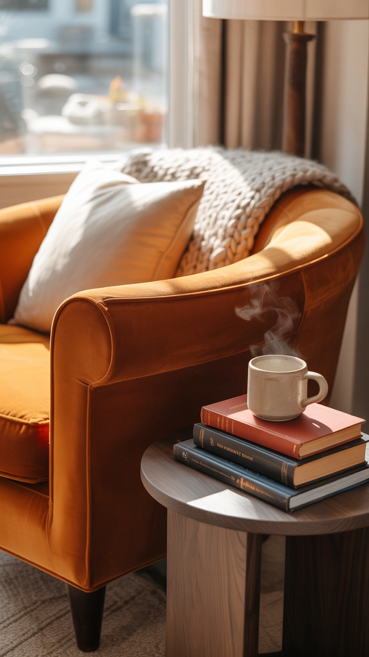 cozy reading nook with a armchair and bookshelves