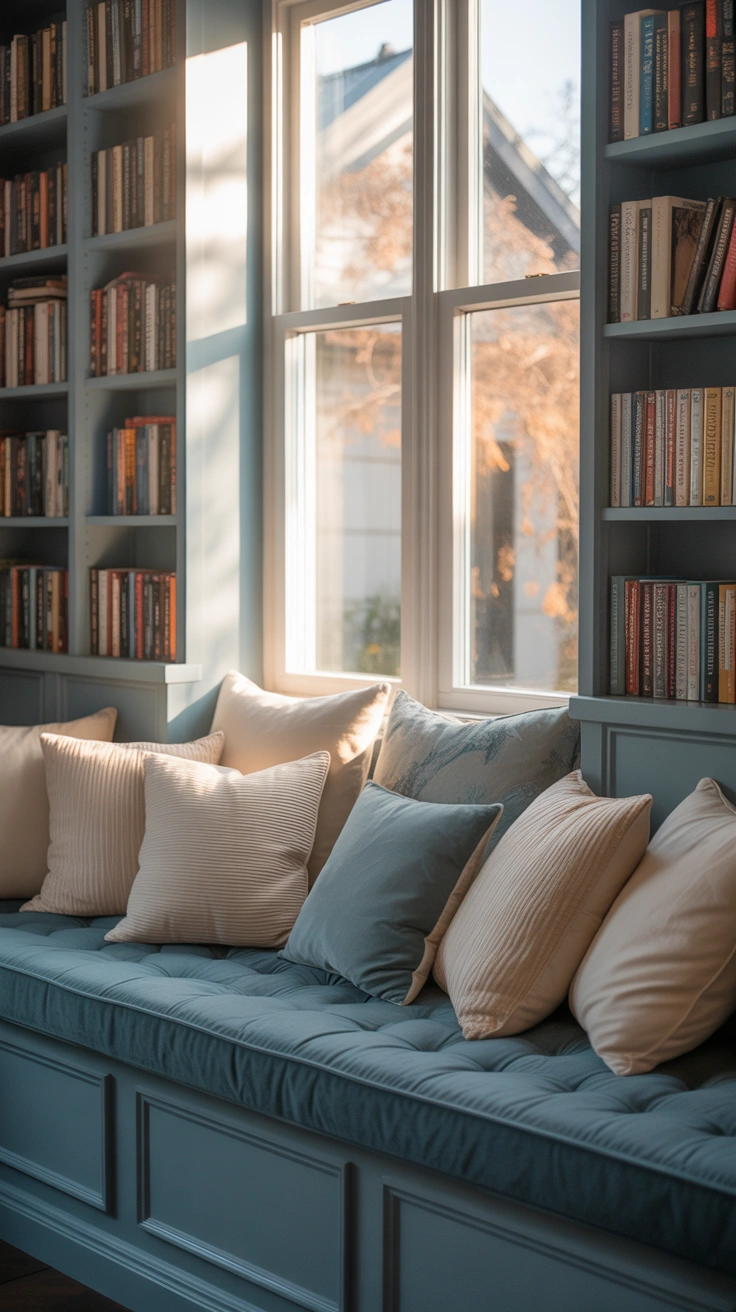 cozy reading nook with a armchair and bookshelves