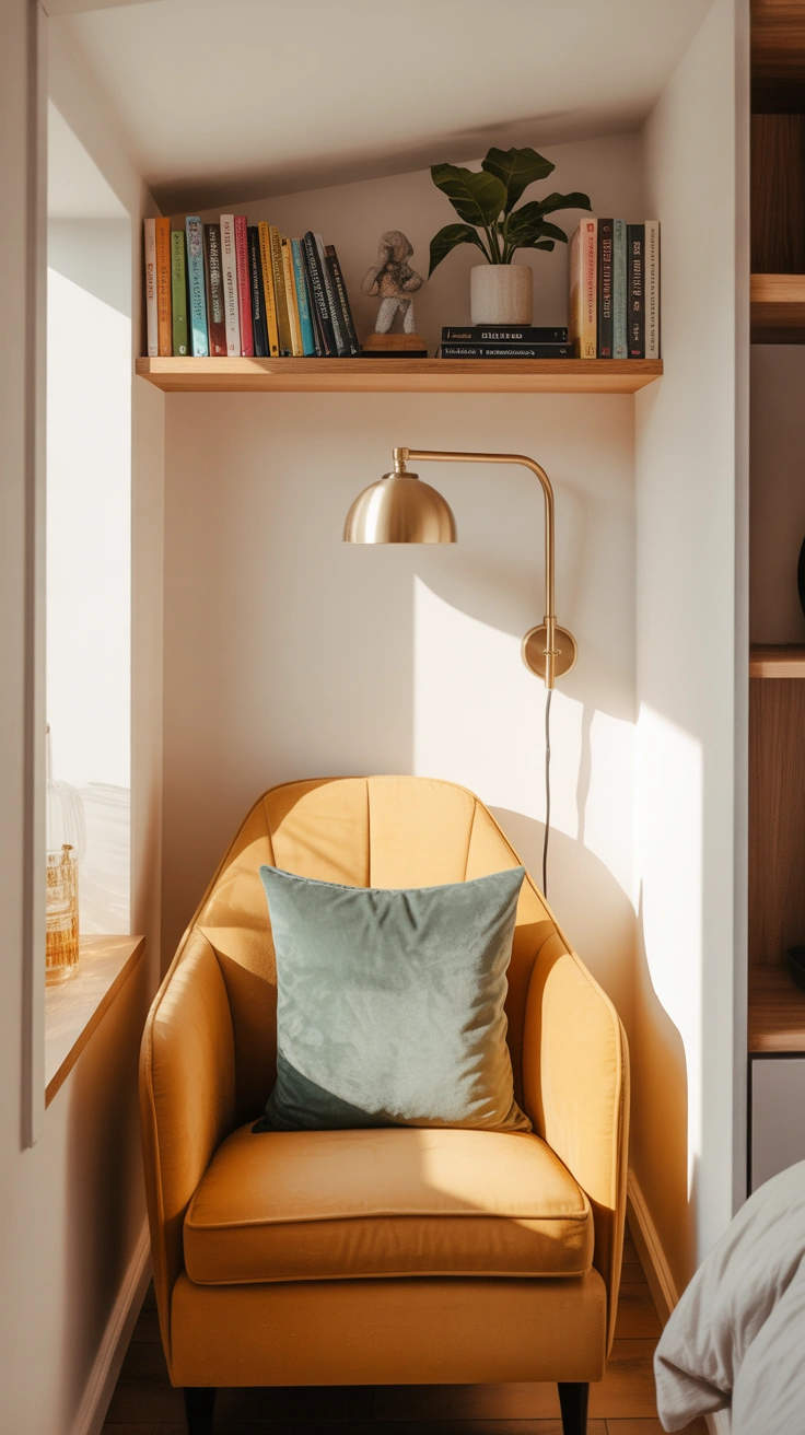 cozy reading nook with a armchair and bookshelves