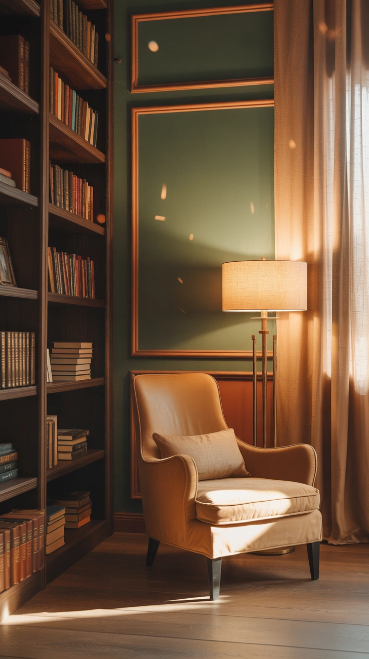 cozy reading nook with a armchair and bookshelves