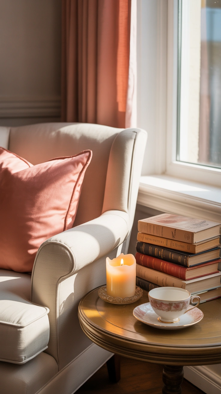 cozy reading nook with a armchair and bookshelves
