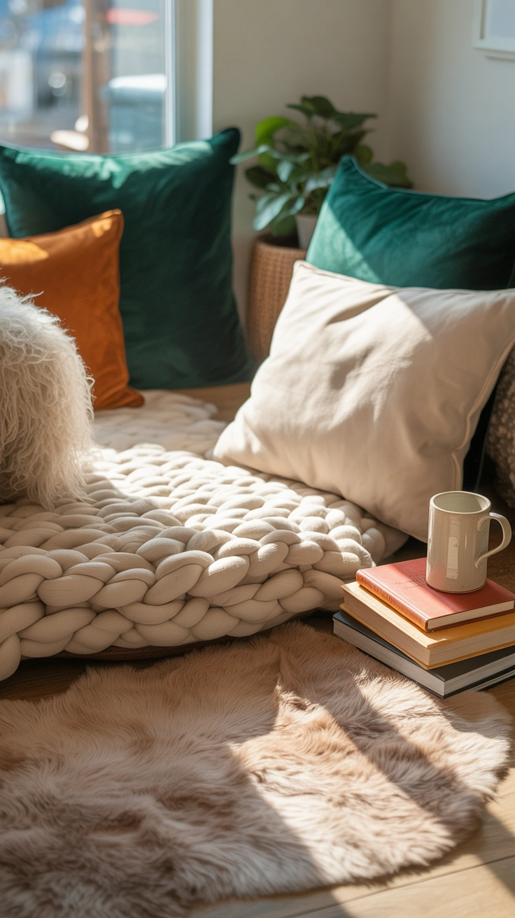 cozy reading nook with a armchair and bookshelves