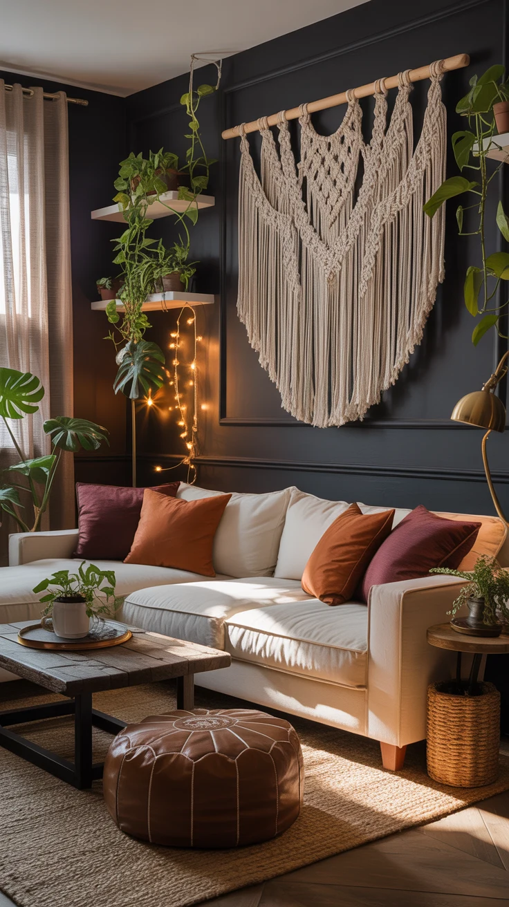 dark boho living room ideas