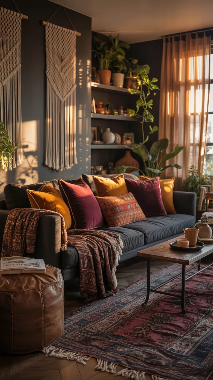dark boho living room ideas