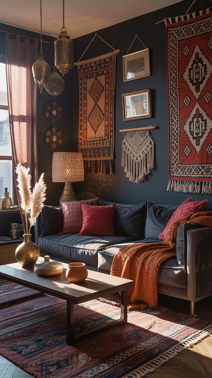 dark boho living room ideas