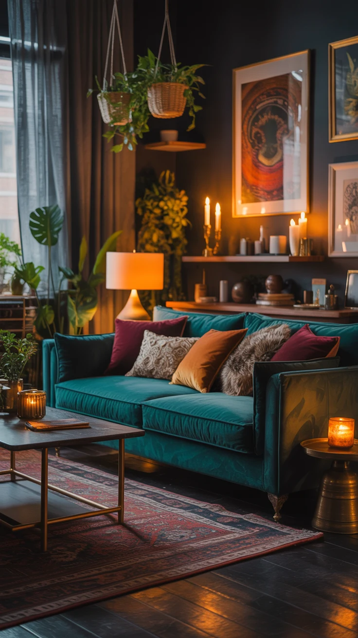 dark boho living room ideas