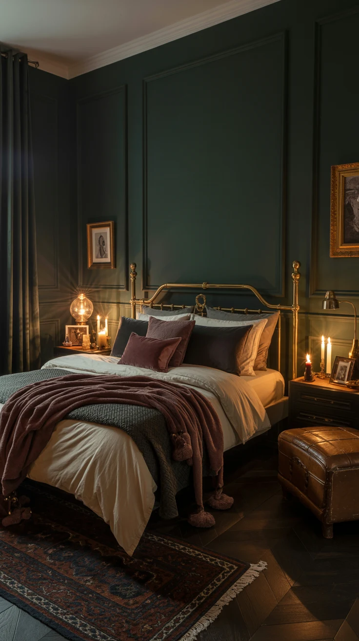 dark feminine bedroom with moody decor
