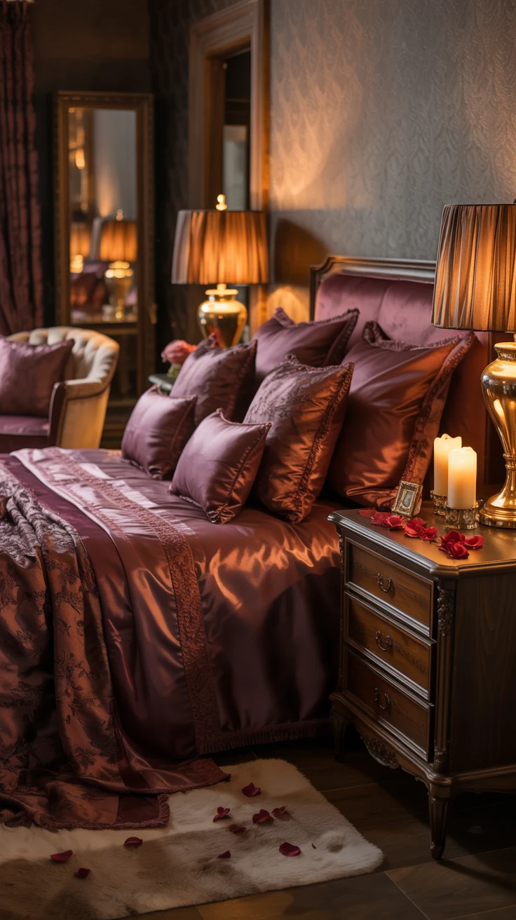 dark feminine bedroom with moody decor