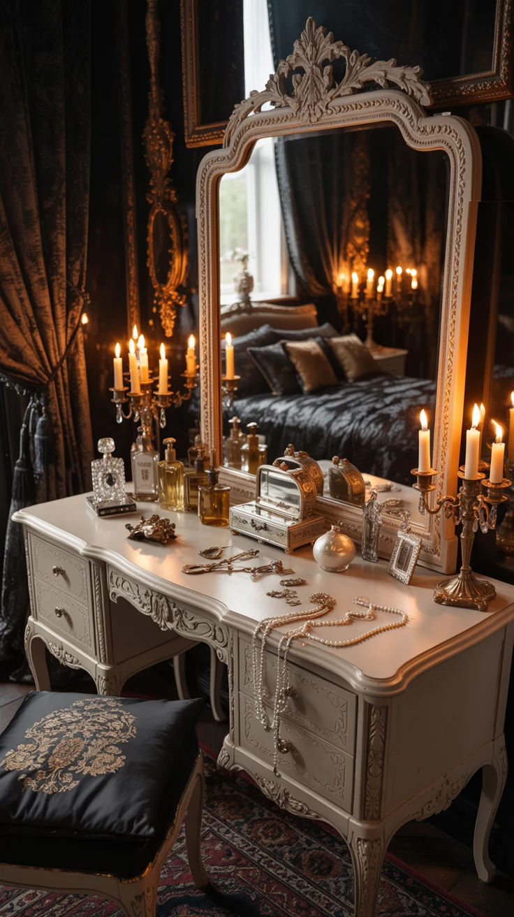 dark feminine bedroom with moody decor
