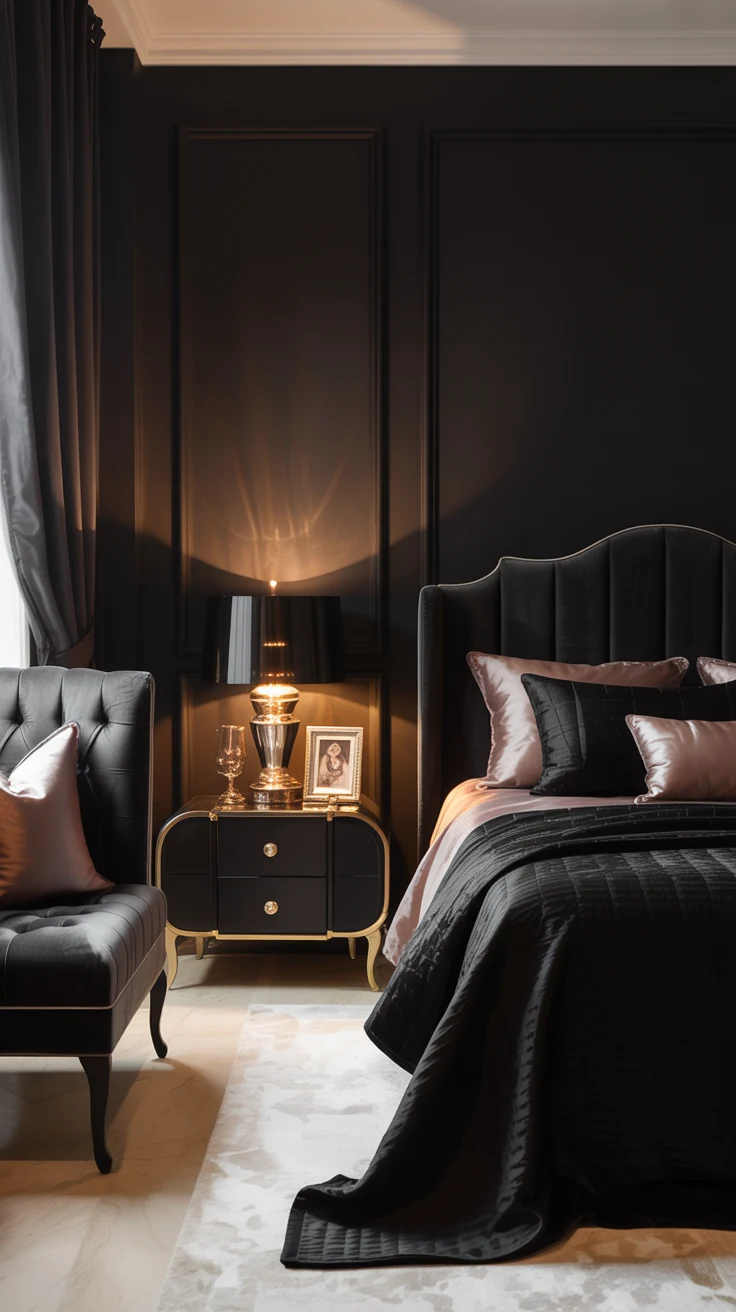 dark feminine bedroom with moody decor