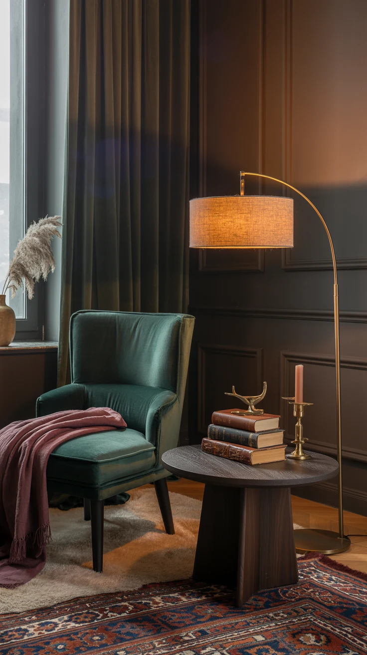 dark feminine bedroom with moody decor