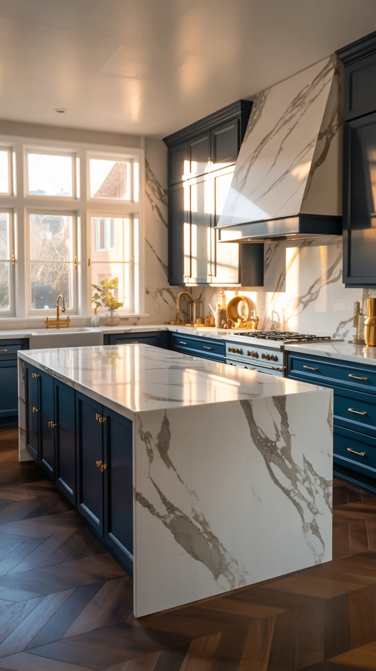 dark kitchen with dramatic cozy luxury styling