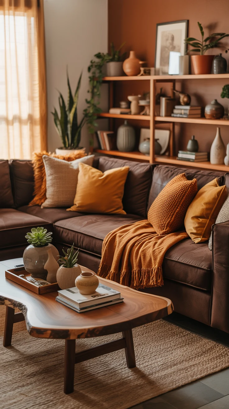 earthy living room with cozy natural designs