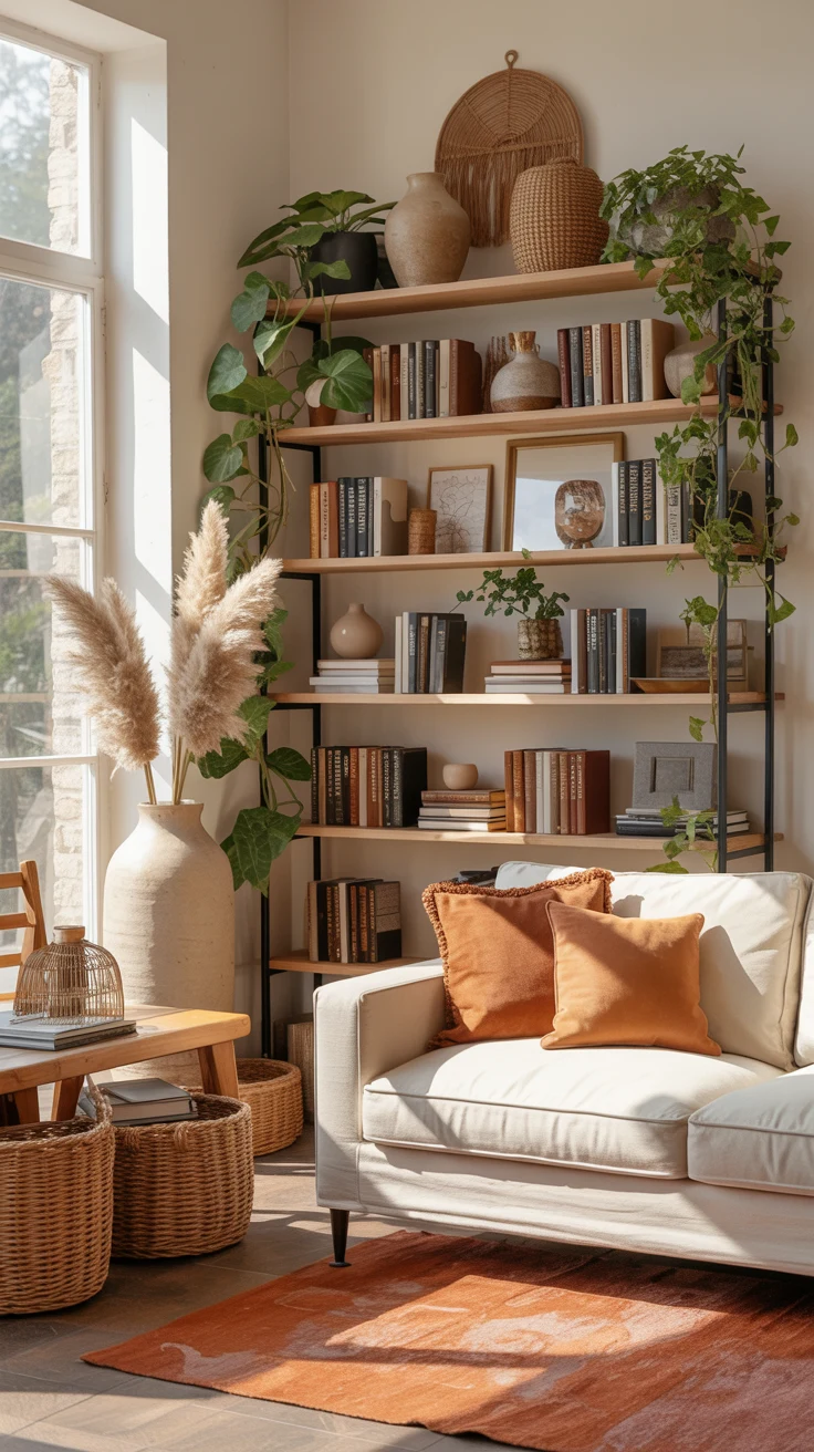 earthy living room with cozy natural designs