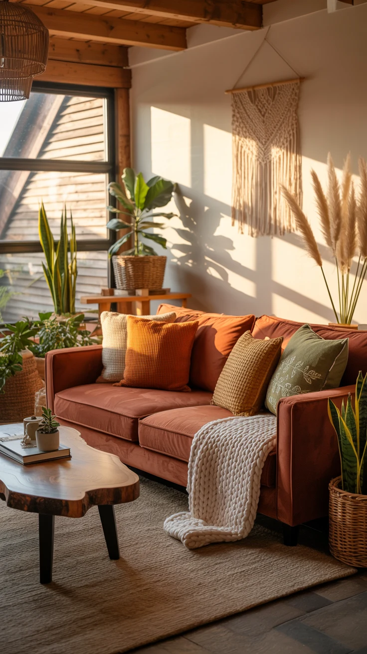 earthy living room with cozy natural designs