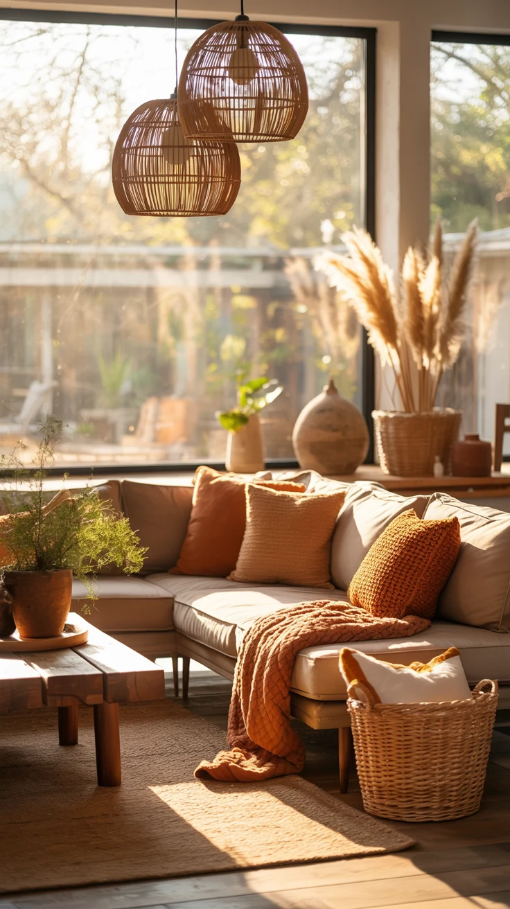 earthy living room with cozy natural designs