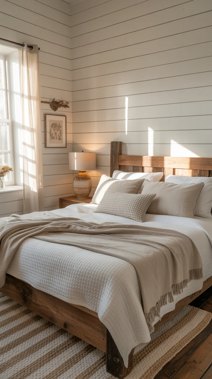 cozy farmhouse bedroom with rustic decor