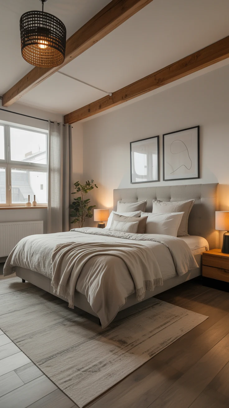 cozy farmhouse bedroom with rustic decor