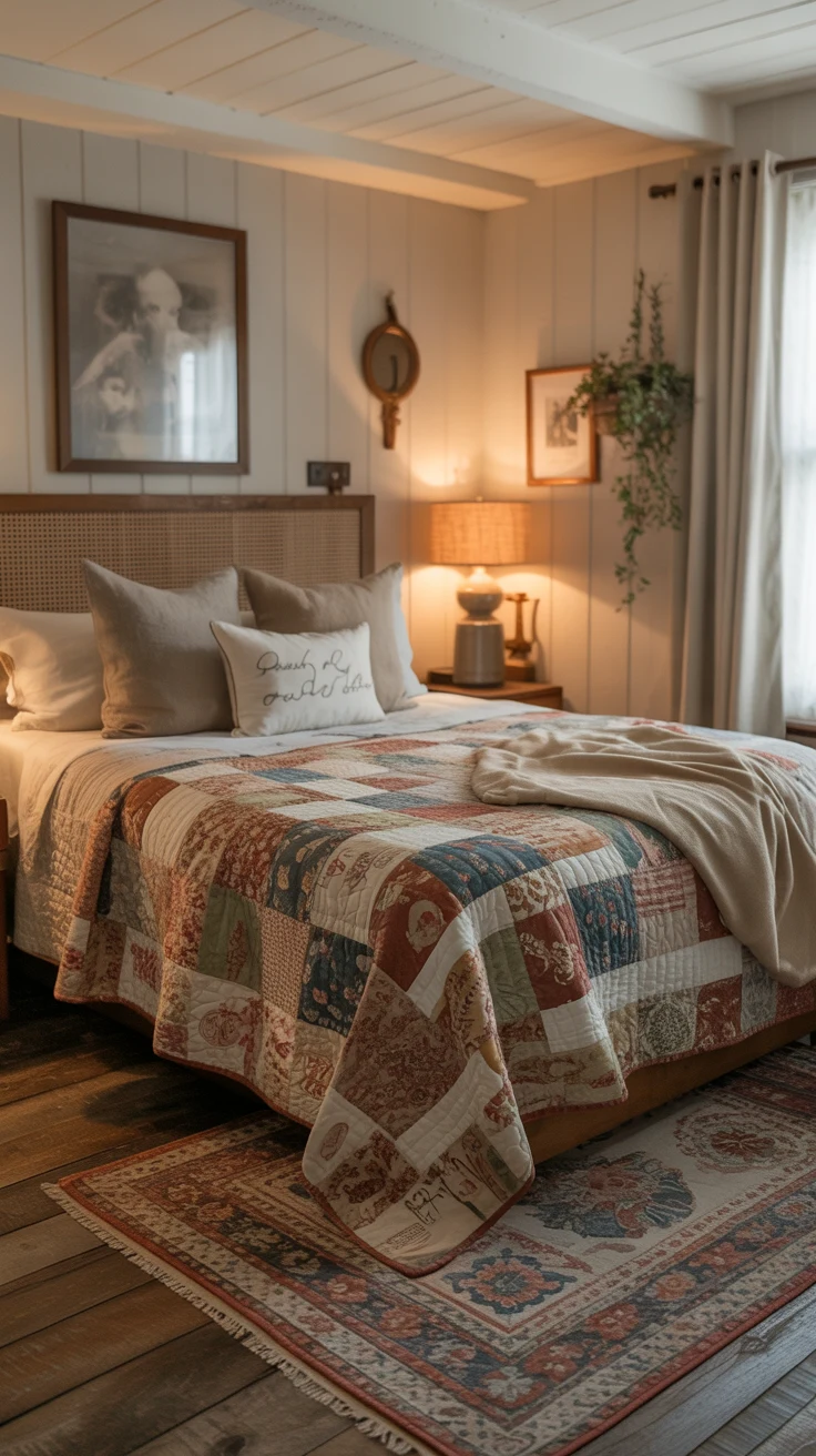 cozy farmhouse bedroom with rustic decor