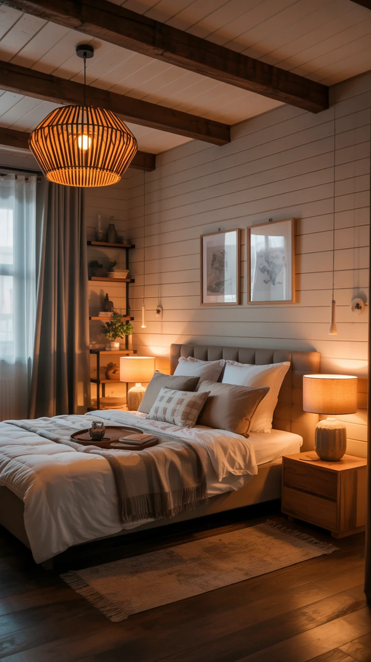 cozy farmhouse bedroom with rustic decor