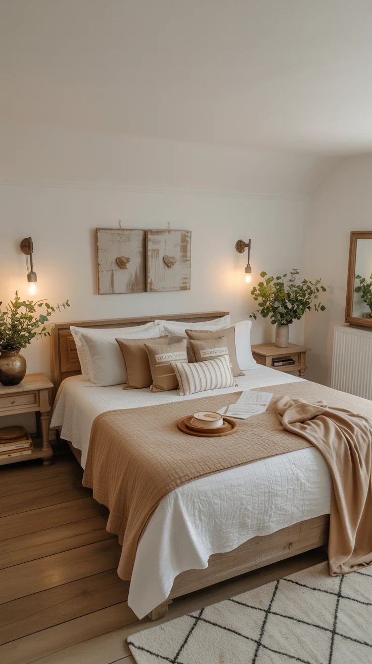 cozy farmhouse bedroom with rustic decor