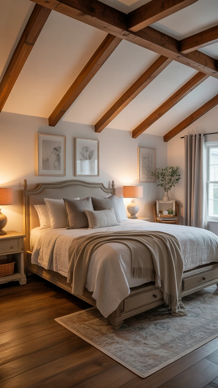 cozy farmhouse bedroom with rustic decor