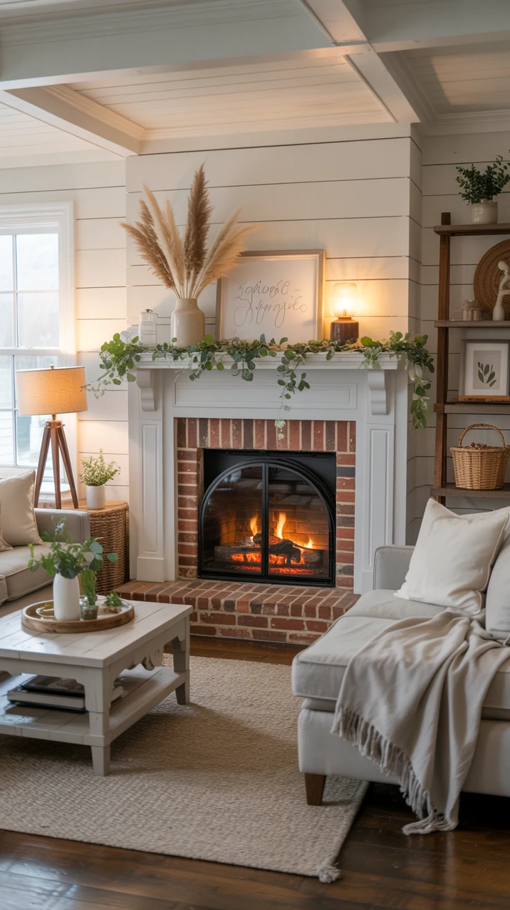 cozy farmhouse living room with warm textures and stylish decor 