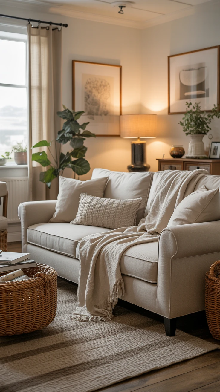 cozy farmhouse living room with warm textures and stylish decor 