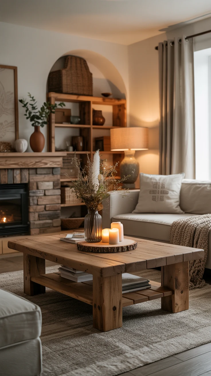 cozy farmhouse living room with warm textures and stylish decor 