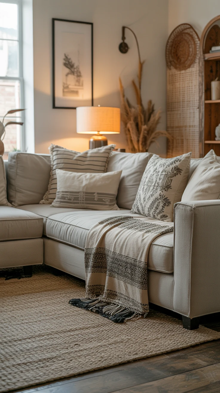 cozy farmhouse living room with warm textures and stylish decor 