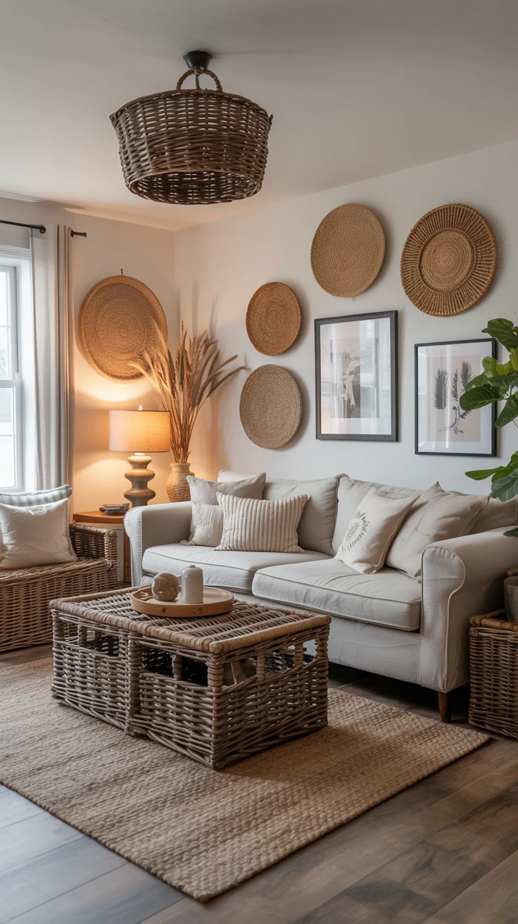 cozy farmhouse living room with warm textures and stylish decor 